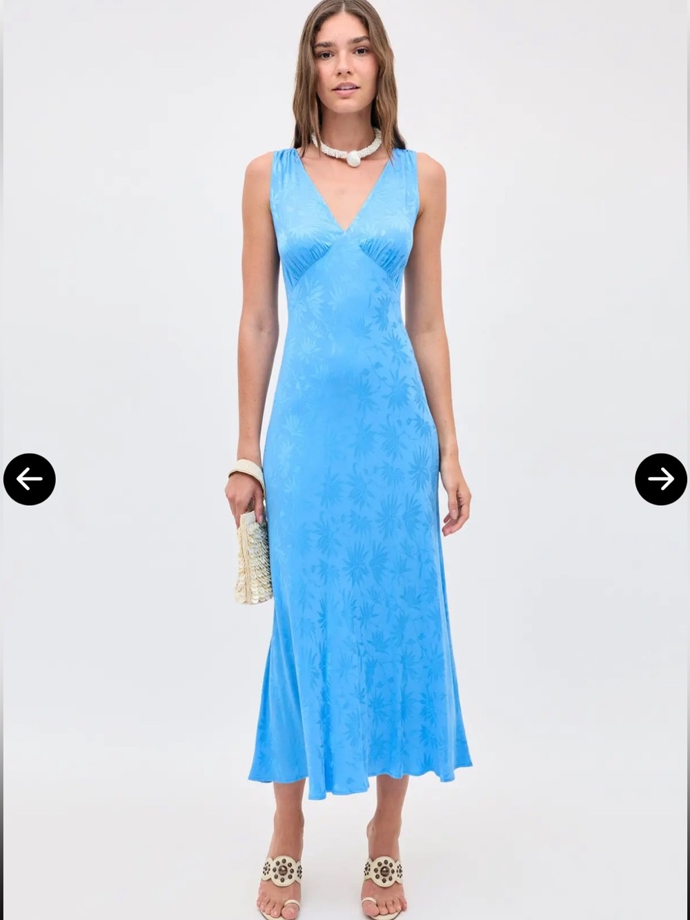 RIXO Sky Blue V-Neck Midi Slip Dress